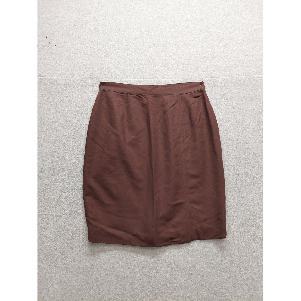 J Crew Women Straight & Pencil Skirt 8 Brown Back Zip Button Lined Logo Business